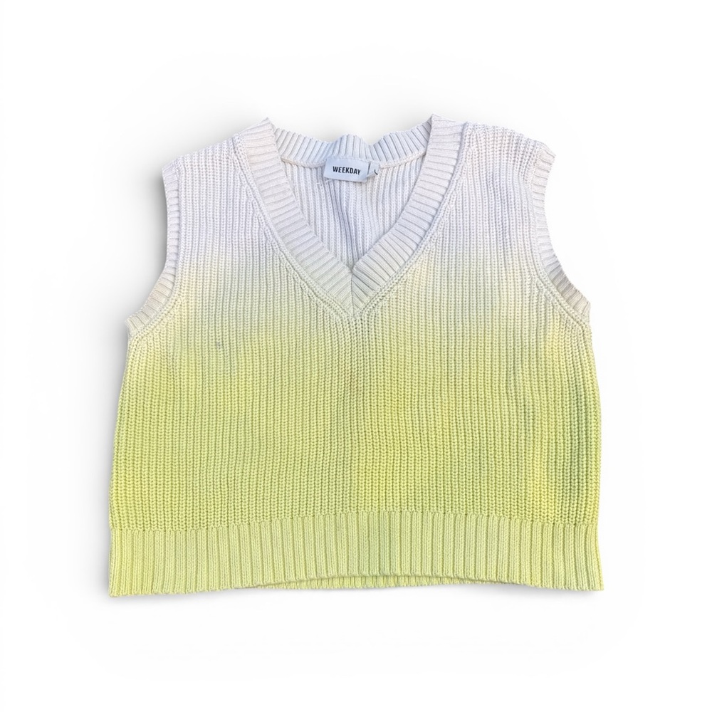 Weekday M 100 cotton ombre knit sweater vest pastel yellow‎ white minimalist
